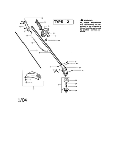 Driveshaft/Gear Box/Handle Diagram and Parts List for FEATHERLITE SST LE Type 2 Weed Eater Trimmer